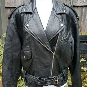 Vtg 80's Wilsons Black Leather Motorcycle Jacket